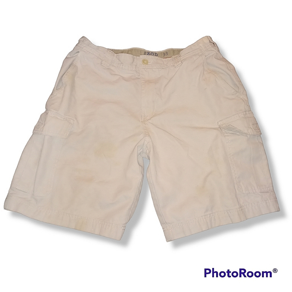 🐊10 for $10🐊Mens IZOD Saltwater Khaki Cargo Shorts Size 33 *Stains*